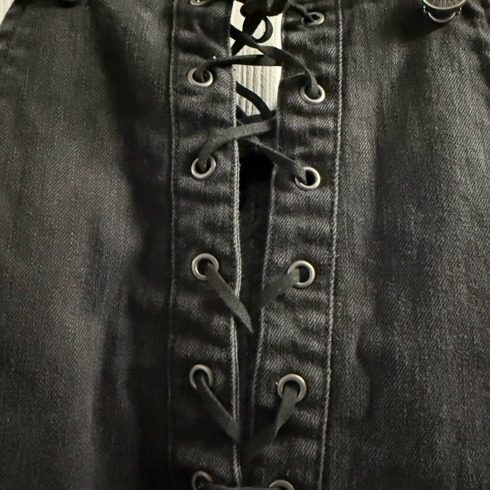 Harley-Davidson Overalls Womens 29 Black Lace Corset Bib Slim Fit Faded - Picture 5 of 15